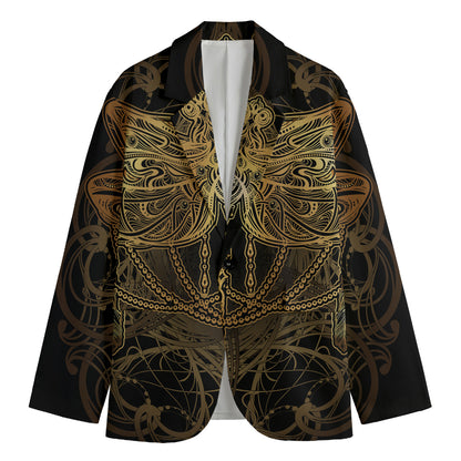 Golden Spiritual Dragonfly Print Men's Cotton Blazer