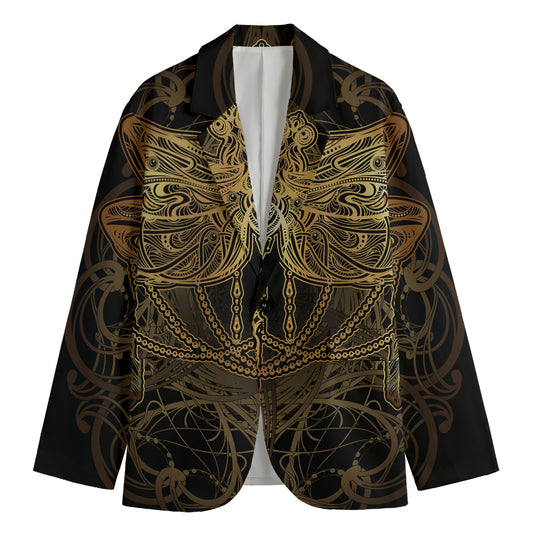 Golden Spiritual Dragonfly Print Men's Cotton Blazer