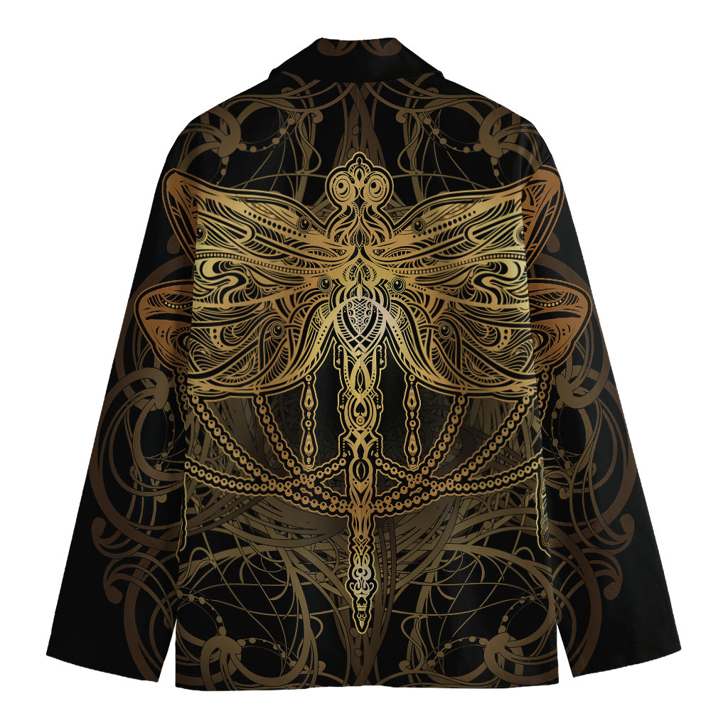 Golden Spiritual Dragonfly Print Men's Cotton Blazer