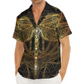 Golden Spiritual Dragonfly Print Men's Deep V-Neck Shirt