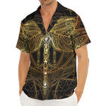 Golden Spiritual Dragonfly Print Men's Deep V-Neck Shirt