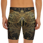 Golden Spiritual Dragonfly Print Men's Long Boxer Briefs