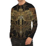 Golden Spiritual Dragonfly Print Men's Long Sleeve Rash Guard