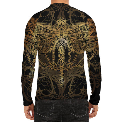 Golden Spiritual Dragonfly Print Men's Long Sleeve Rash Guard