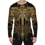 Golden Spiritual Dragonfly Print Men's Long Sleeve T-Shirt