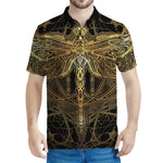 Golden Spiritual Dragonfly Print Men's Polo Shirt