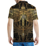 Golden Spiritual Dragonfly Print Men's Polo Shirt