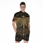 Golden Spiritual Dragonfly Print Men's Rompers