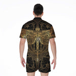 Golden Spiritual Dragonfly Print Men's Rompers