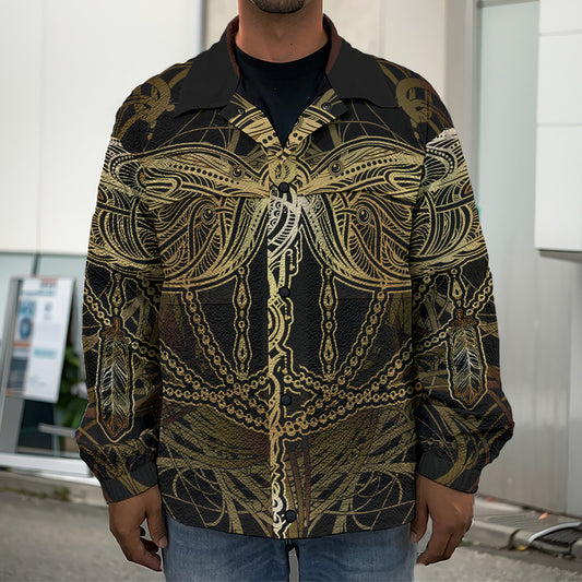 Golden Spiritual Dragonfly Print Men's Shirt Jacket