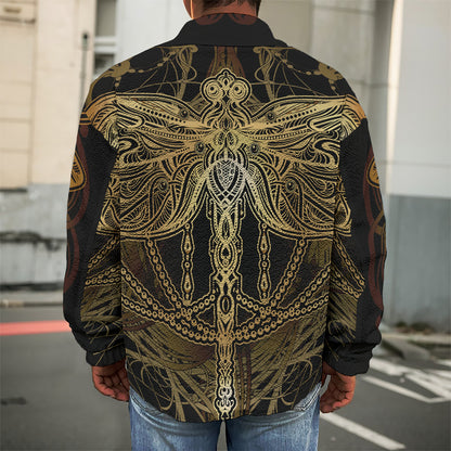 Golden Spiritual Dragonfly Print Men's Shirt Jacket