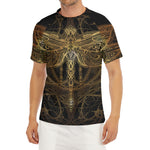Golden Spiritual Dragonfly Print Men's Short Sleeve Rash Guard