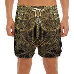 Golden Spiritual Dragonfly Print Men's Split Running Shorts