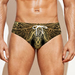 Golden Spiritual Dragonfly Print Men's Swim Briefs