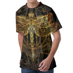 Golden Spiritual Dragonfly Print Men's Velvet T-Shirt