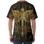 Golden Spiritual Dragonfly Print Men's Velvet T-Shirt