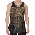 Golden Spiritual Dragonfly Print Men's Velvet Tank Top