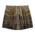 Golden Spiritual Dragonfly Print Mesh Shorts