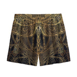 Golden Spiritual Dragonfly Print Mesh Shorts