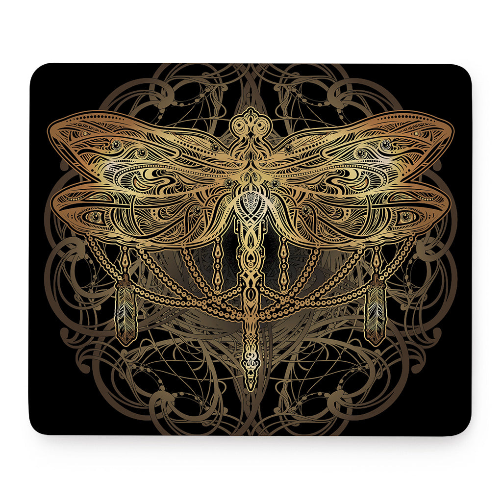 Golden Spiritual Dragonfly Print Mouse Pad
