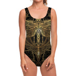 Golden Spiritual Dragonfly Print One Piece Swimsuit
