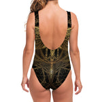 Golden Spiritual Dragonfly Print One Piece Swimsuit