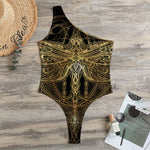 Golden Spiritual Dragonfly Print One Shoulder Bodysuit