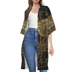 Golden Spiritual Dragonfly Print Open Front Beach Cover Up