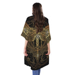 Golden Spiritual Dragonfly Print Open Front Beach Cover Up