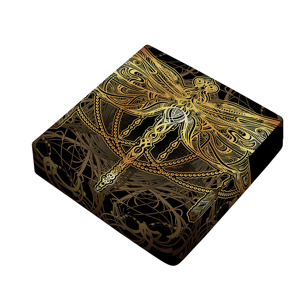 Golden Spiritual Dragonfly Print Outdoor Seat Cushion Cover