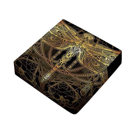 Golden Spiritual Dragonfly Print Outdoor Seat Cushion Cover