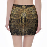 Golden Spiritual Dragonfly Print Pencil Mini Skirt