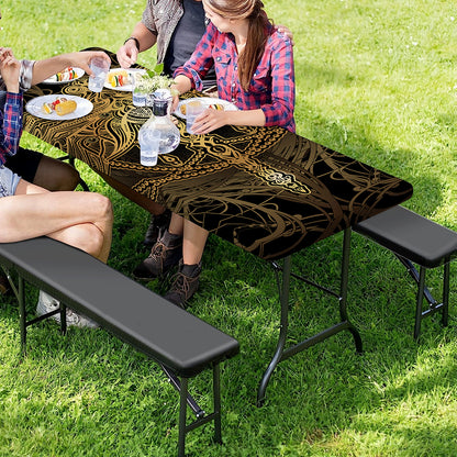 Golden Spiritual Dragonfly Print Picnic Table Cover