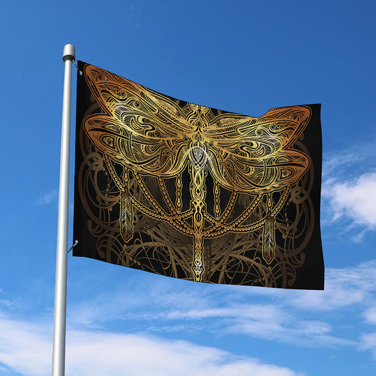 Golden Spiritual Dragonfly Print Polyester Flag