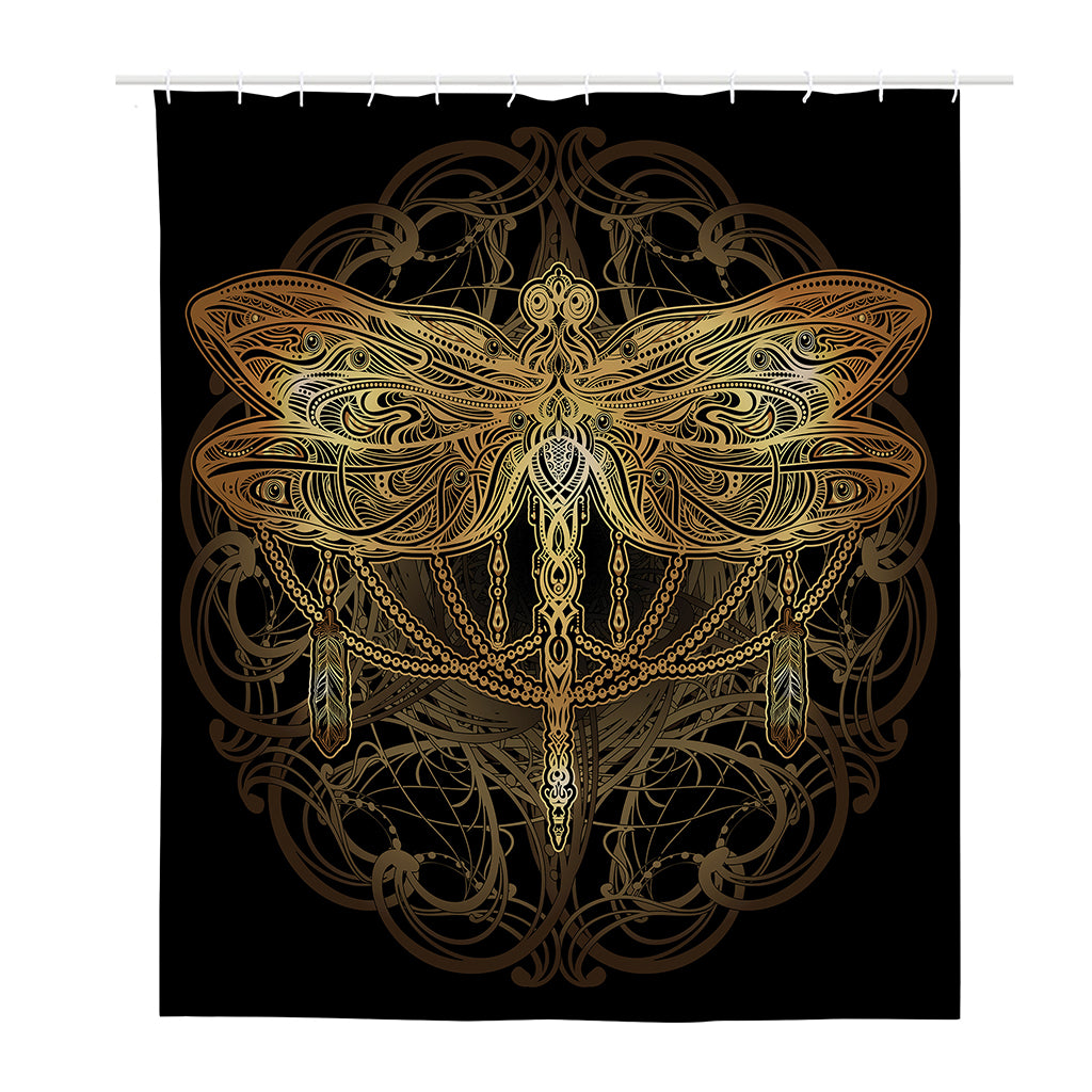 Golden Spiritual Dragonfly Print Polyester Shower Curtain