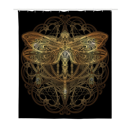 Golden Spiritual Dragonfly Print Polyester Shower Curtain