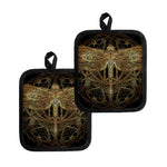 Golden Spiritual Dragonfly Print Pot Holders
