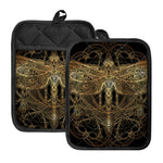 Golden Spiritual Dragonfly Print Pot Holders With Pocket