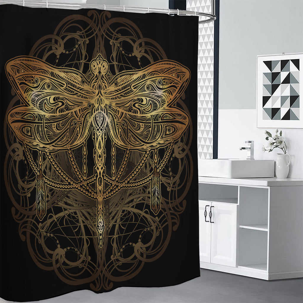 Golden Spiritual Dragonfly Print Premium Shower Curtain