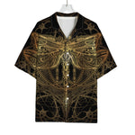 Golden Spiritual Dragonfly Print Rayon Hawaiian Shirt