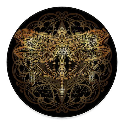 Golden Spiritual Dragonfly Print Round Floor Mat