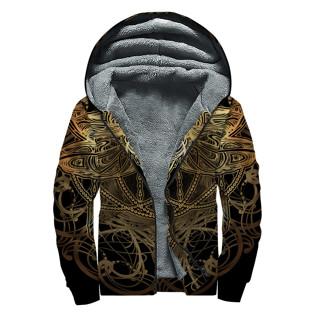 Golden Spiritual Dragonfly Print Sherpa Lined Zip Up Hoodie