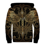 Golden Spiritual Dragonfly Print Sherpa Lined Zip Up Hoodie