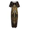 Golden Spiritual Dragonfly Print Short Sleeve Long Nightdress