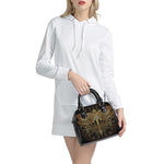 Golden Spiritual Dragonfly Print Shoulder Handbag