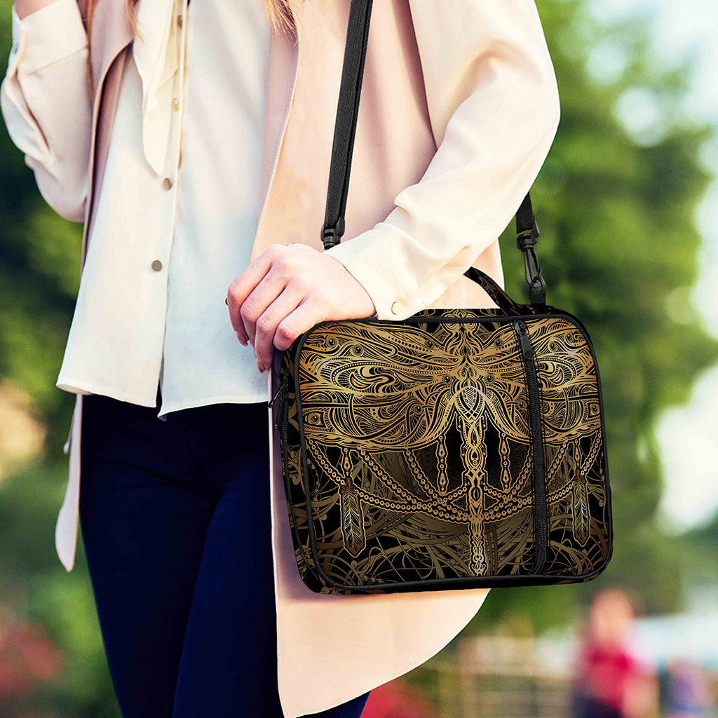 Golden Spiritual Dragonfly Print Shoulder Strap Bible Bag