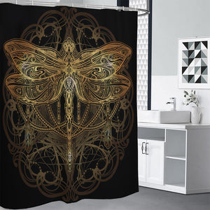 Golden Spiritual Dragonfly Print Shower Curtain