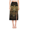 Golden Spiritual Dragonfly Print Side Slit Midi Skirt