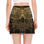 Golden Spiritual Dragonfly Print Side Slit Mini Skirt