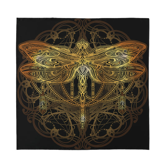 Golden Spiritual Dragonfly Print Silk Bandana